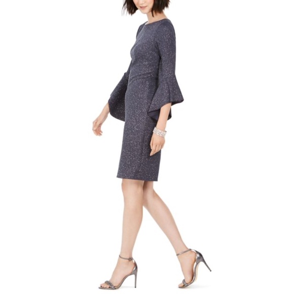 Vince Camuto Sparkly Gray Flare Sleeve Sheath Dress - Size 8 - Picture 6 of 6